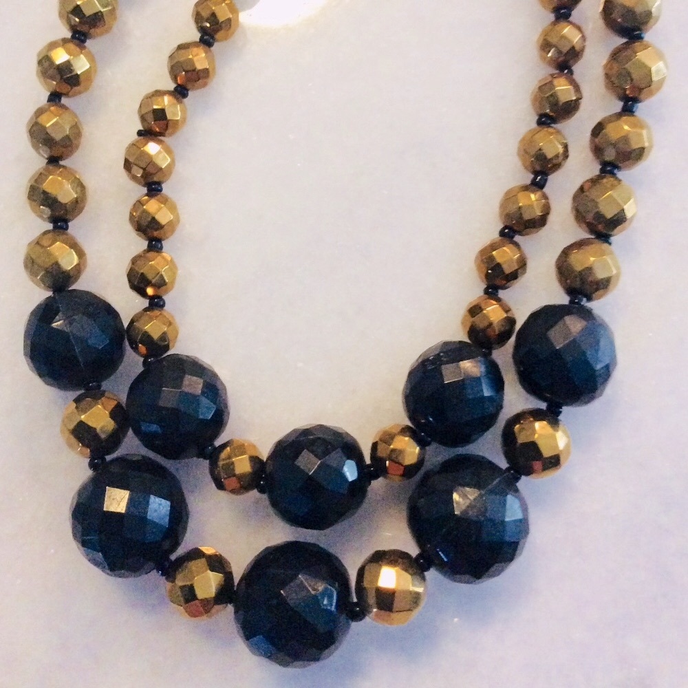 Vintage Bead Necklace gold, black